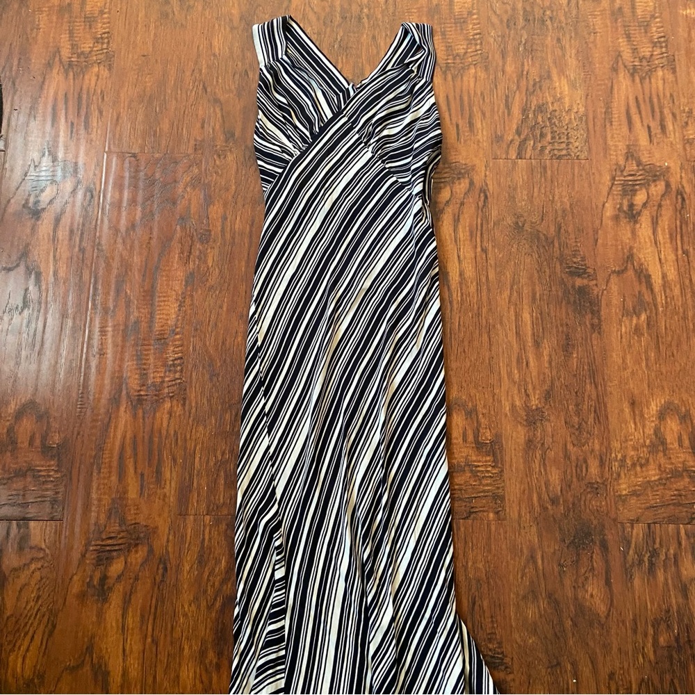 Vintage 90s y2k betsey Johnson black and white stripe silk like maxi dress